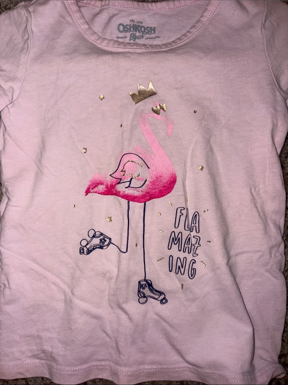 OshKosh B'gosh Light Pink Flamingo Graphic Tee with Gold Accent